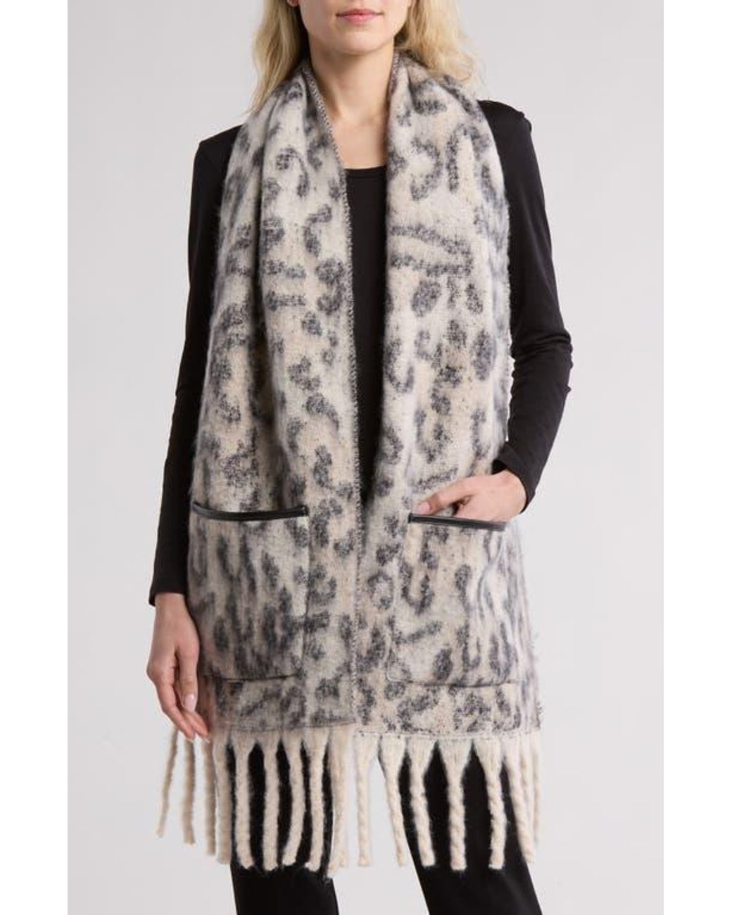 ★COVERNAT★ Authentic Fringe Cashmere Muffler Black Black Fringe Wrap Scarf | Soft Goat