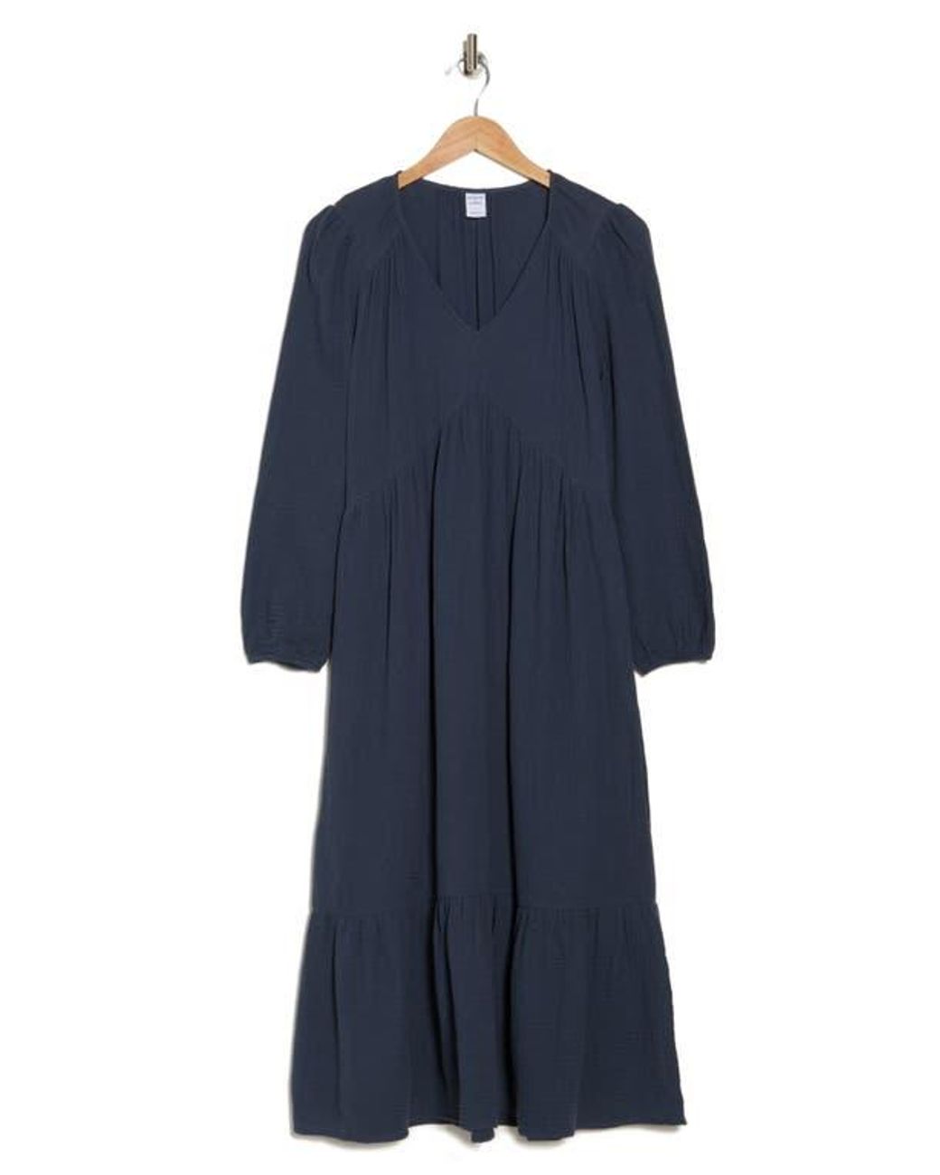 Melrose and Market Long Sleeve Cotton Gauze Midi Dress in Blue Lyst