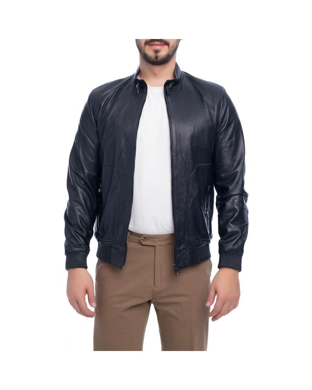 VELLAPAIS Blue Larue Leather Jacket for men