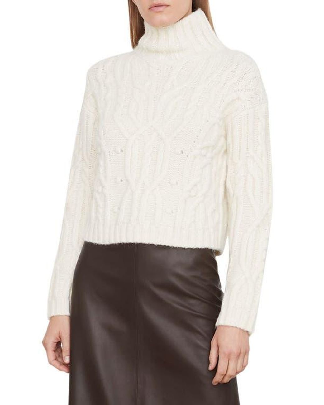 Vince White Interlaced Alpaca Blend Turtleneck Sweater