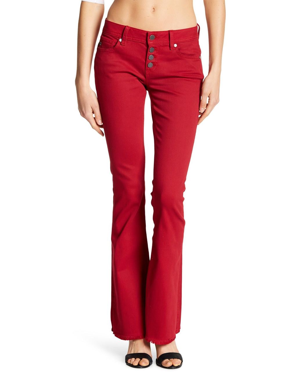 Miss Me Denim Red Raw Edge Flare Jeans 