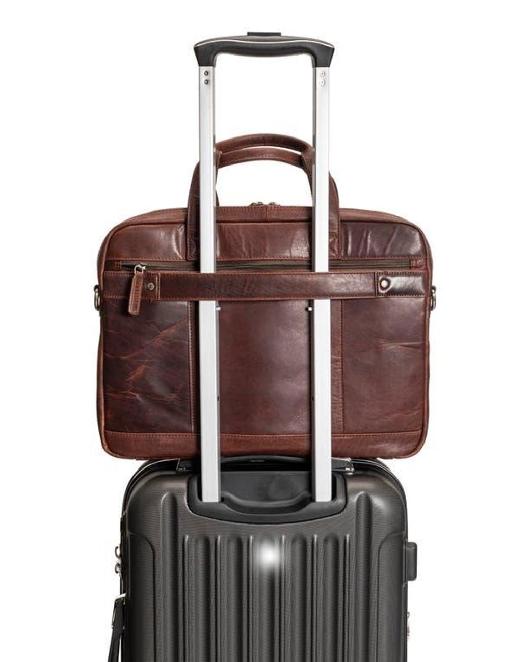 Mancini Brown Double Compartment Leather Briefcase for men