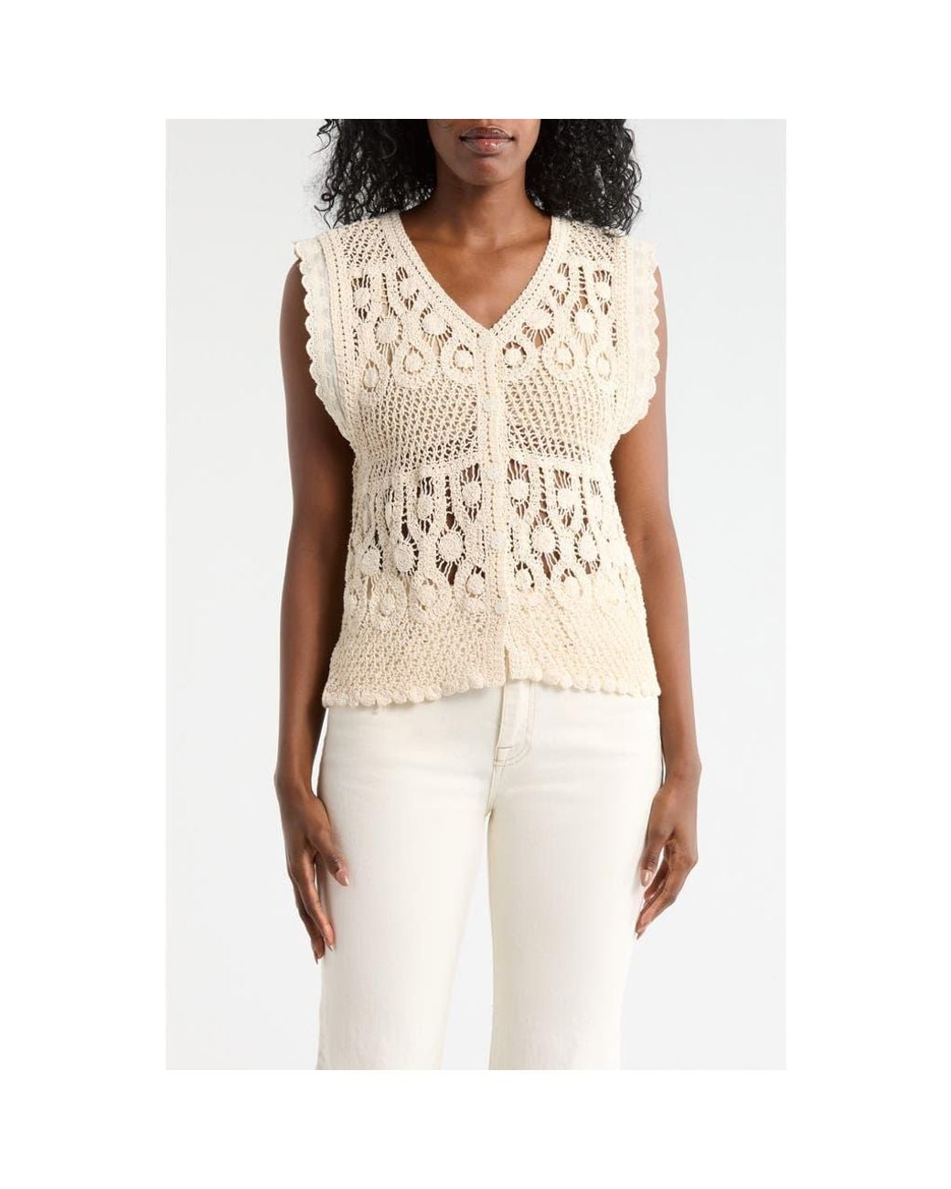 Forgotten Grace Natural Crochet Button Tank