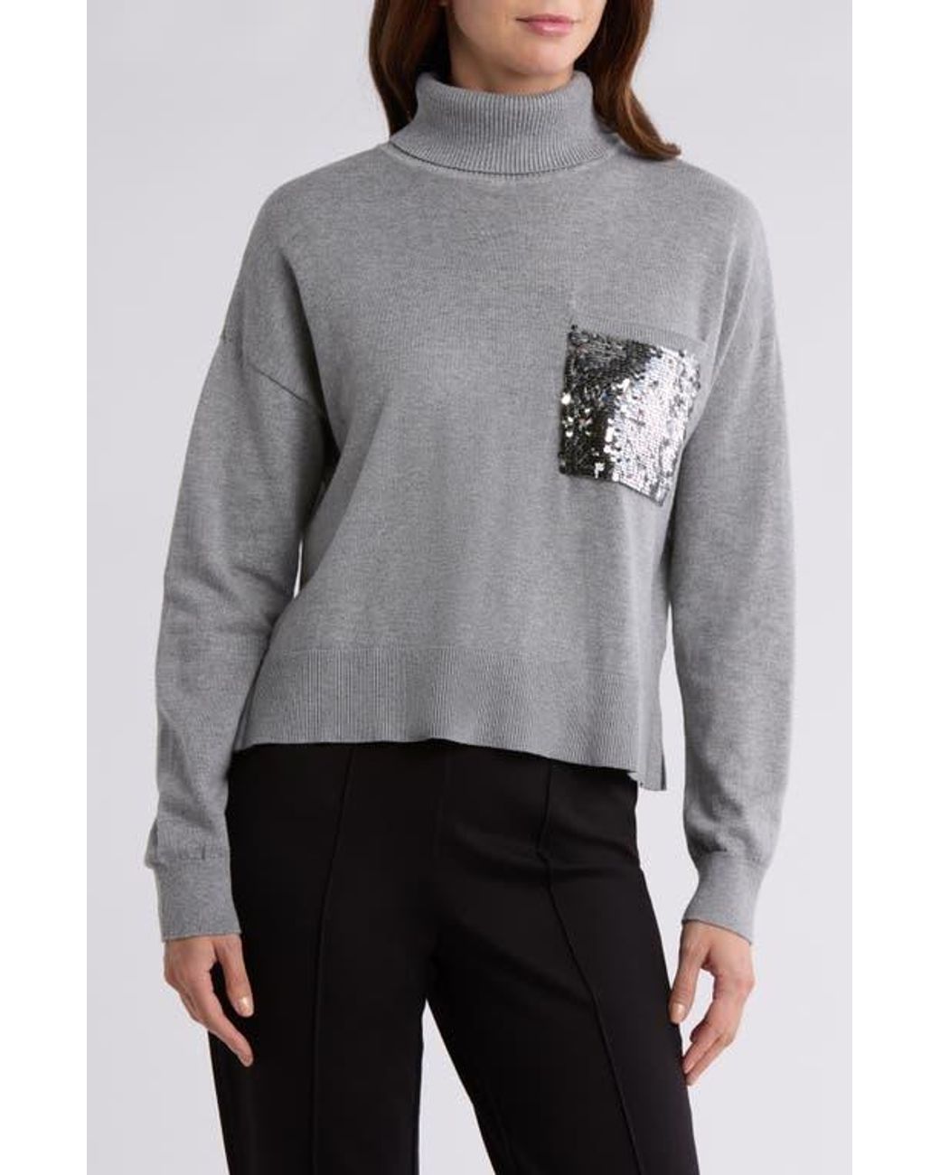 DKNY Sequin Pocket Turtleneck Sweater in Gray Lyst