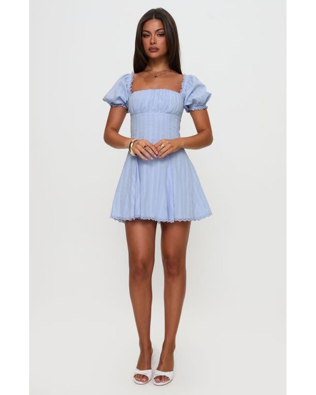 Princess Polly Rabatia Puff Sleeve Cotton Minidress in Blue | Lyst