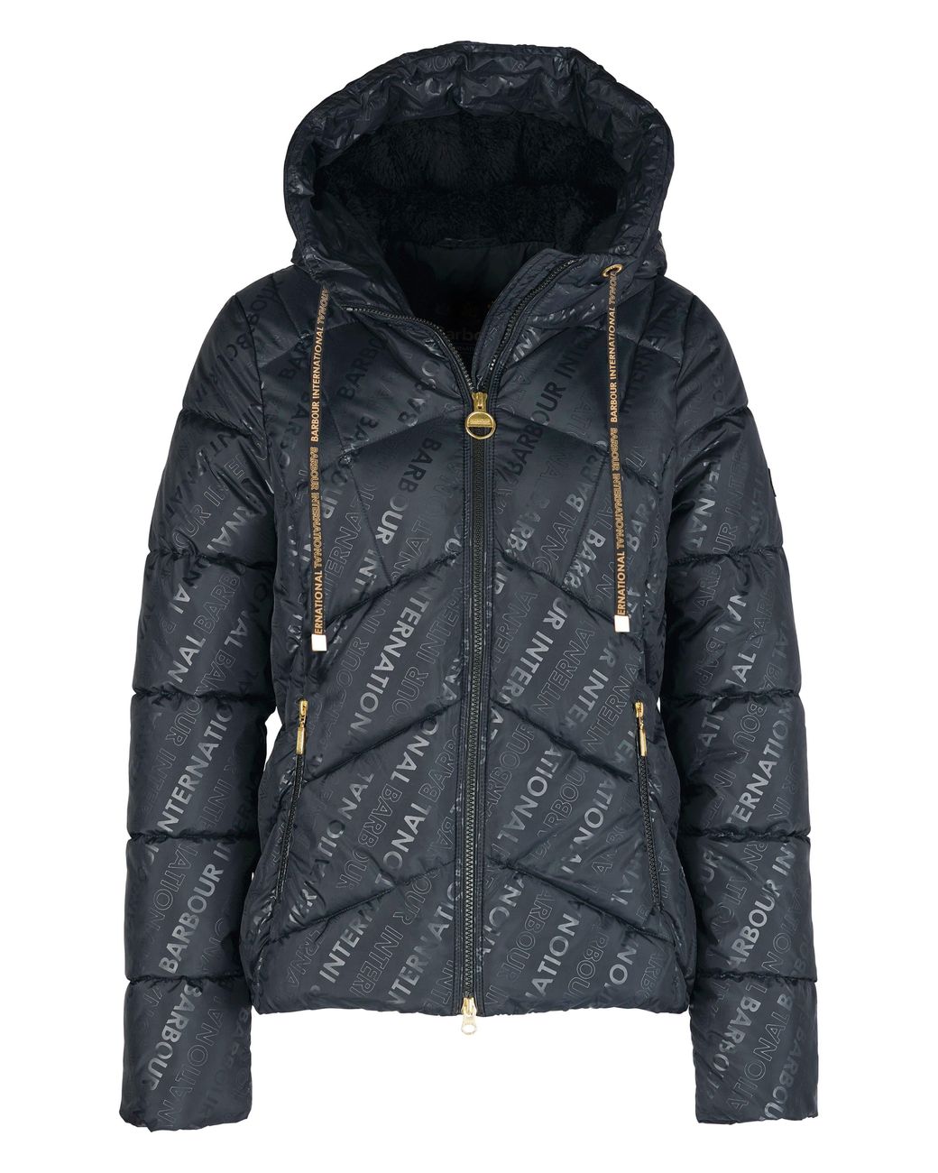 Barbour Valle Faux Fur Lined Hood Quilted Puffer Jacket in Black Lyst