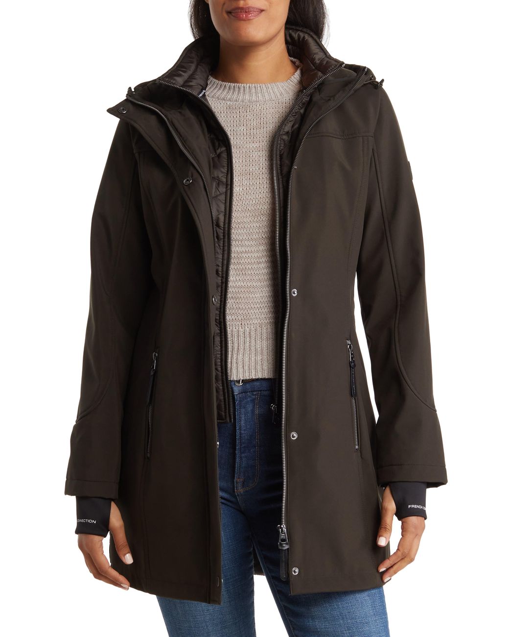 French Connection Hooded Softshell Jacket in Black Lyst