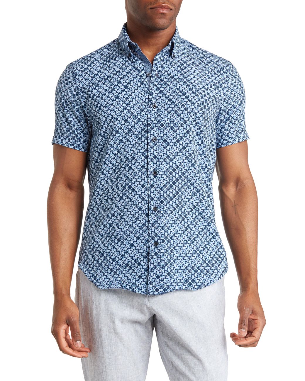 Con.struct Slim Fit Geometric 4way Stretch Buttondown Shirt In Navy