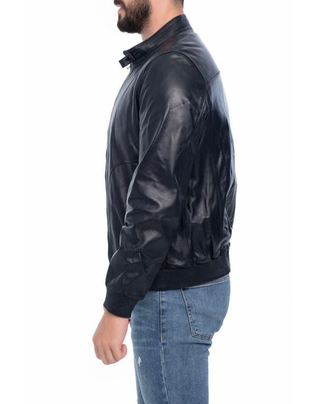VELLAPAIS Blue Larue Leather Jacket for men