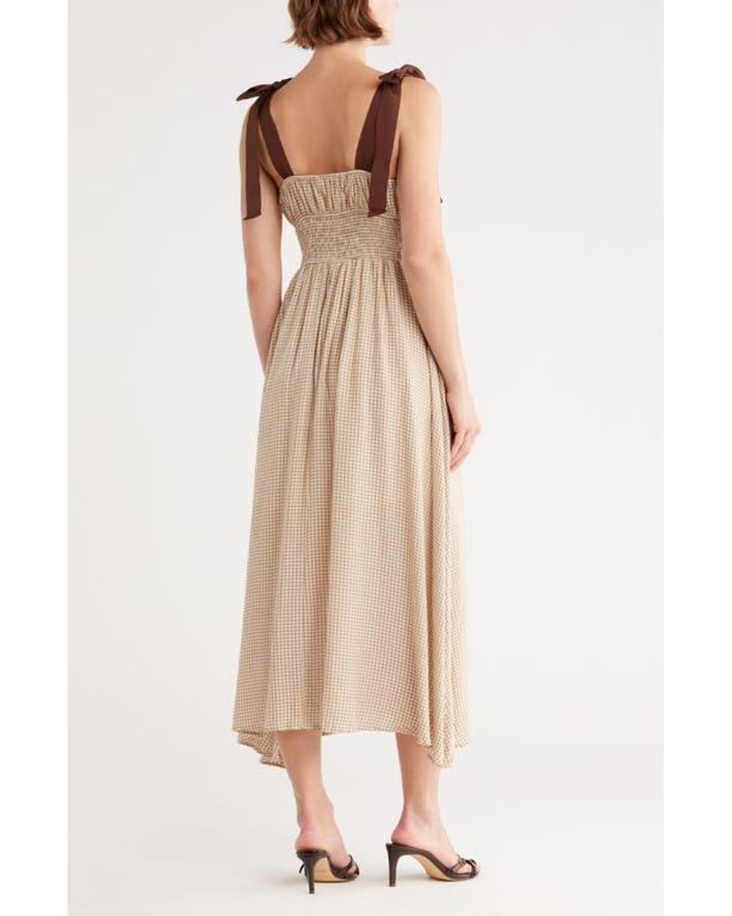 Blu Pepper Gingham Tie Strap Fit & Flare Sundress in Natural | Lyst