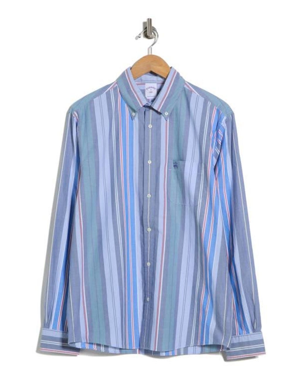 Brooks Brothers Blue Stripe Poplin Long Sleeve Shirt for men