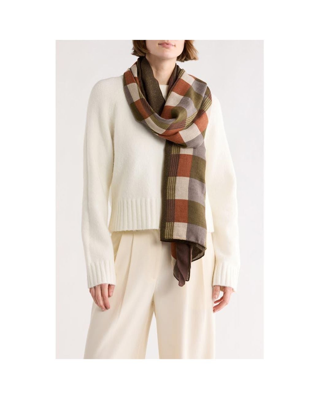 La Fiorentina Brown Checkered Print Lightweight Wrap