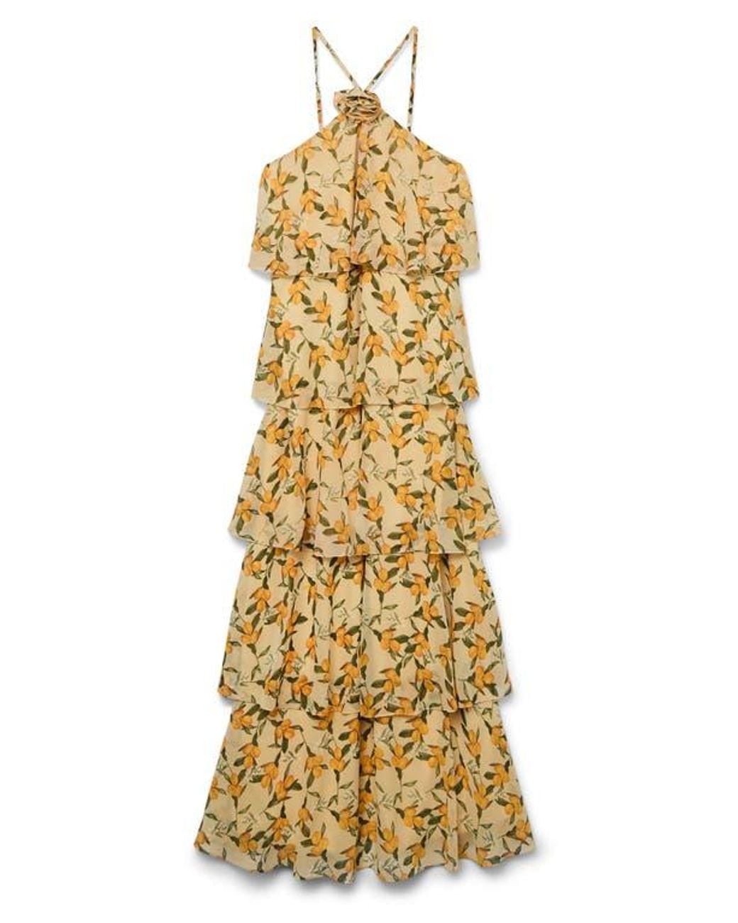 Vero Moda Lana Ruffle Tiered Halter Dress in Metallic | Lyst