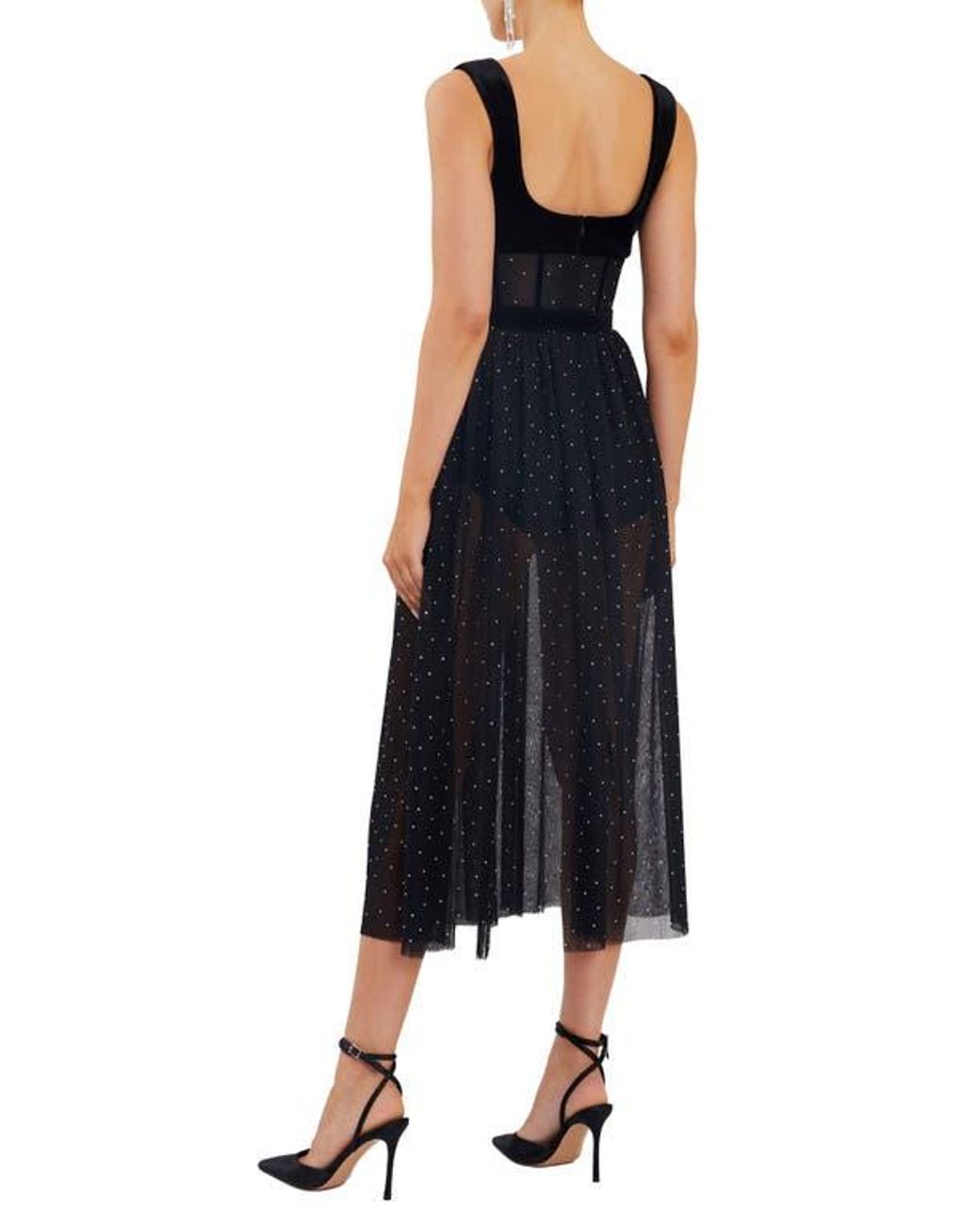 Rebecca Vallance Lilah Diamante Midi Dress in Black | Lyst