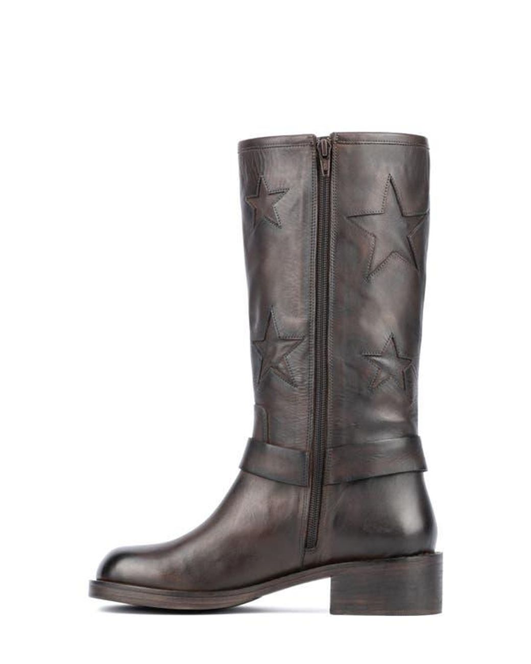 Vintage Foundry Brown Vintage Leather Patchwork Knee-High Boots