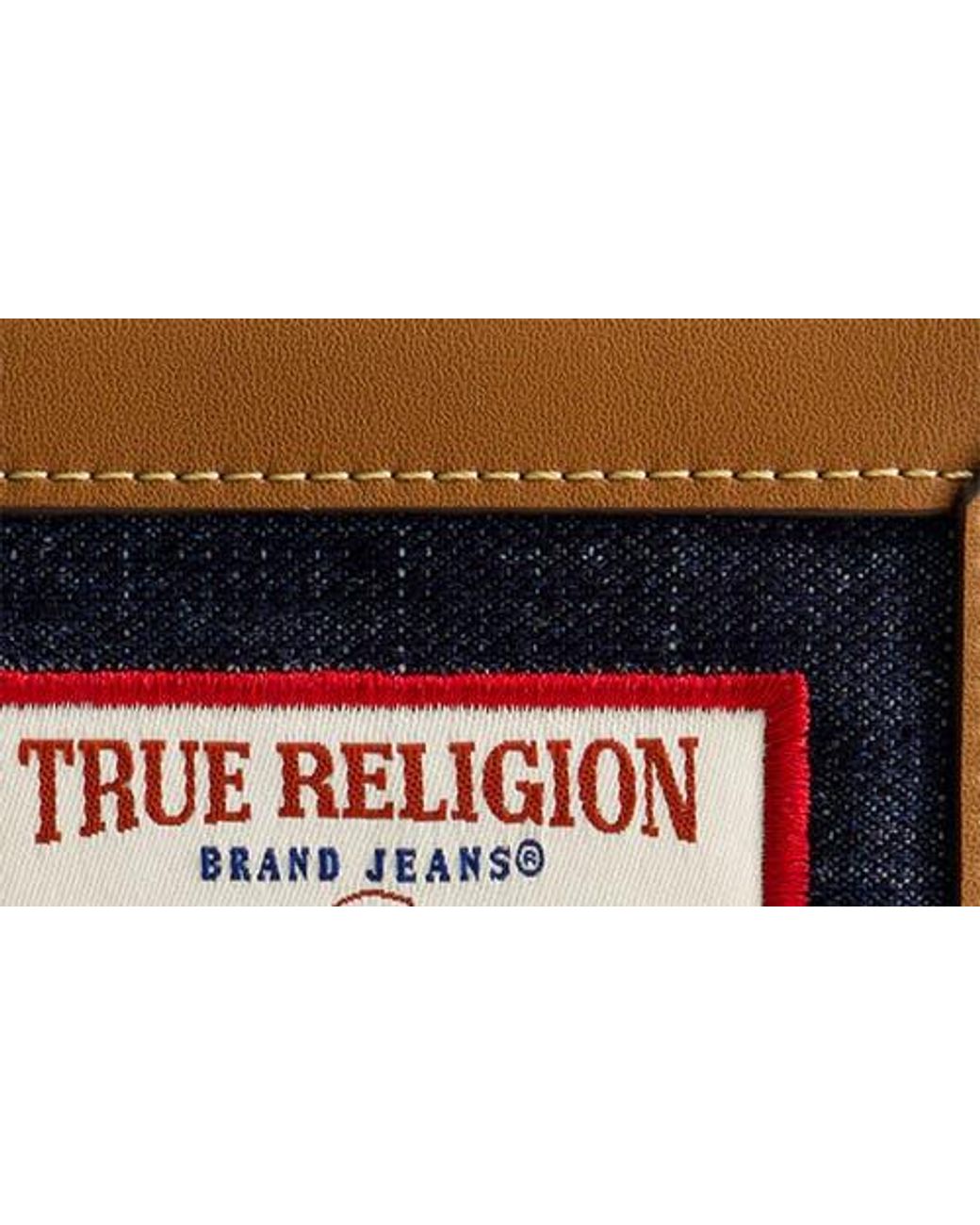 True Religion Red Buddha Patch Small Denim Wallet