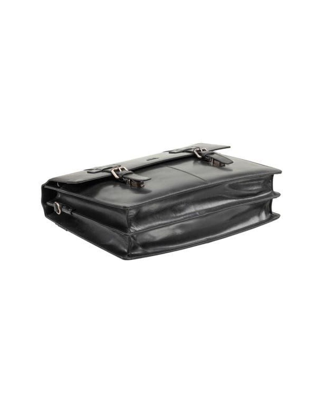 Mancini Black Double Compartment Flap Leather Briefcase for men