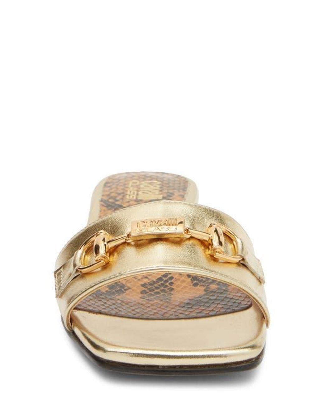 Roberto Cavalli Metallic Flat Slide Sandal