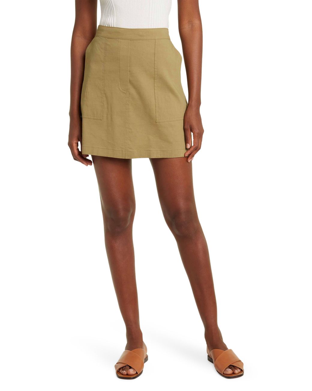 Theory Stitched Pocket Linen Blend Miniskirt in Natural Lyst