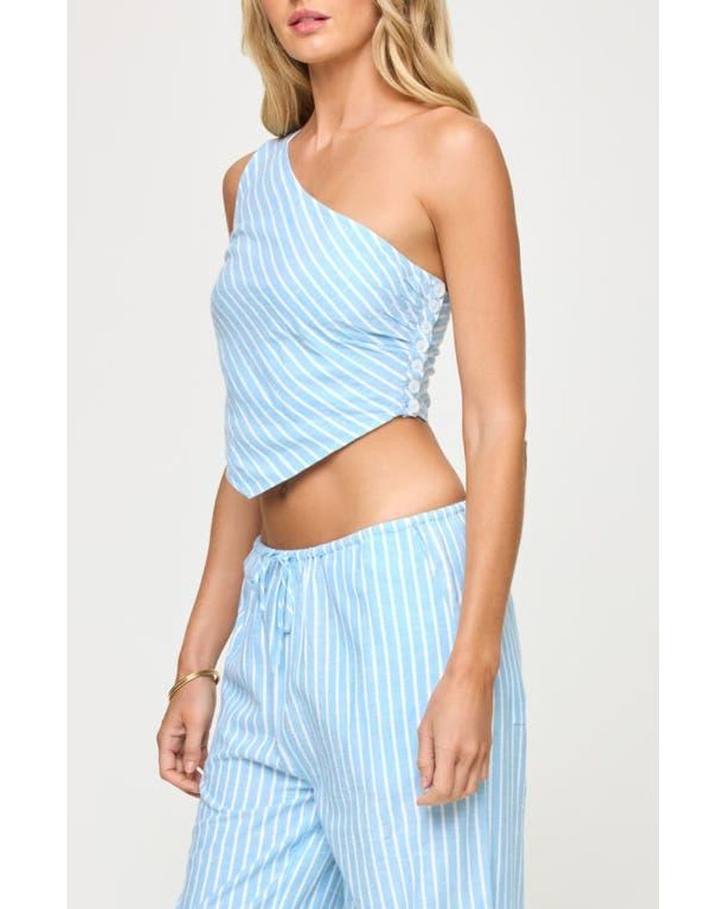 LSPACE Blue June One-Shoulder Top