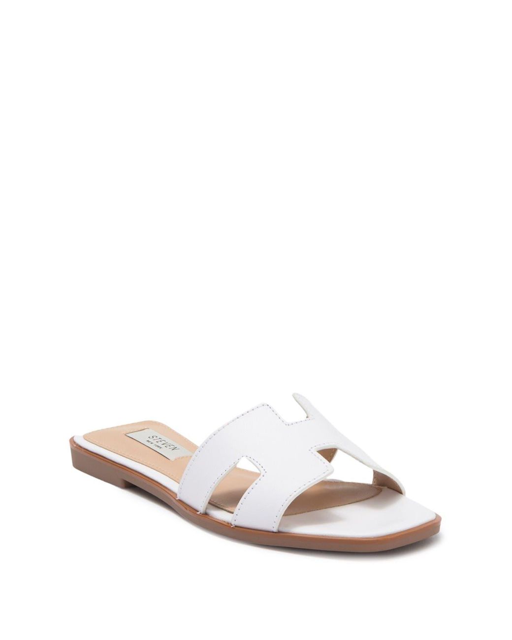 Steven New York Harlien Croc Embossed Slide Sandal In White Leather At ...