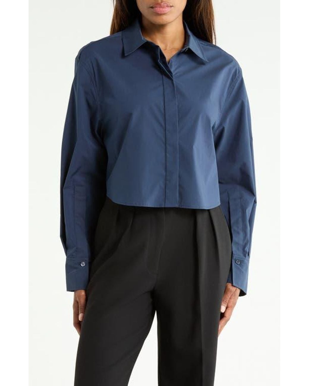 Jonathan Simkhai Blue Renata Layered Cropped Button Down Shirt