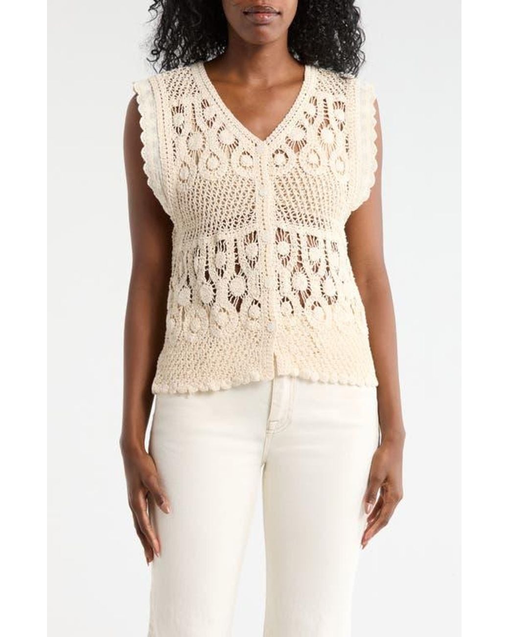 Forgotten Grace Natural Crochet Button Tank