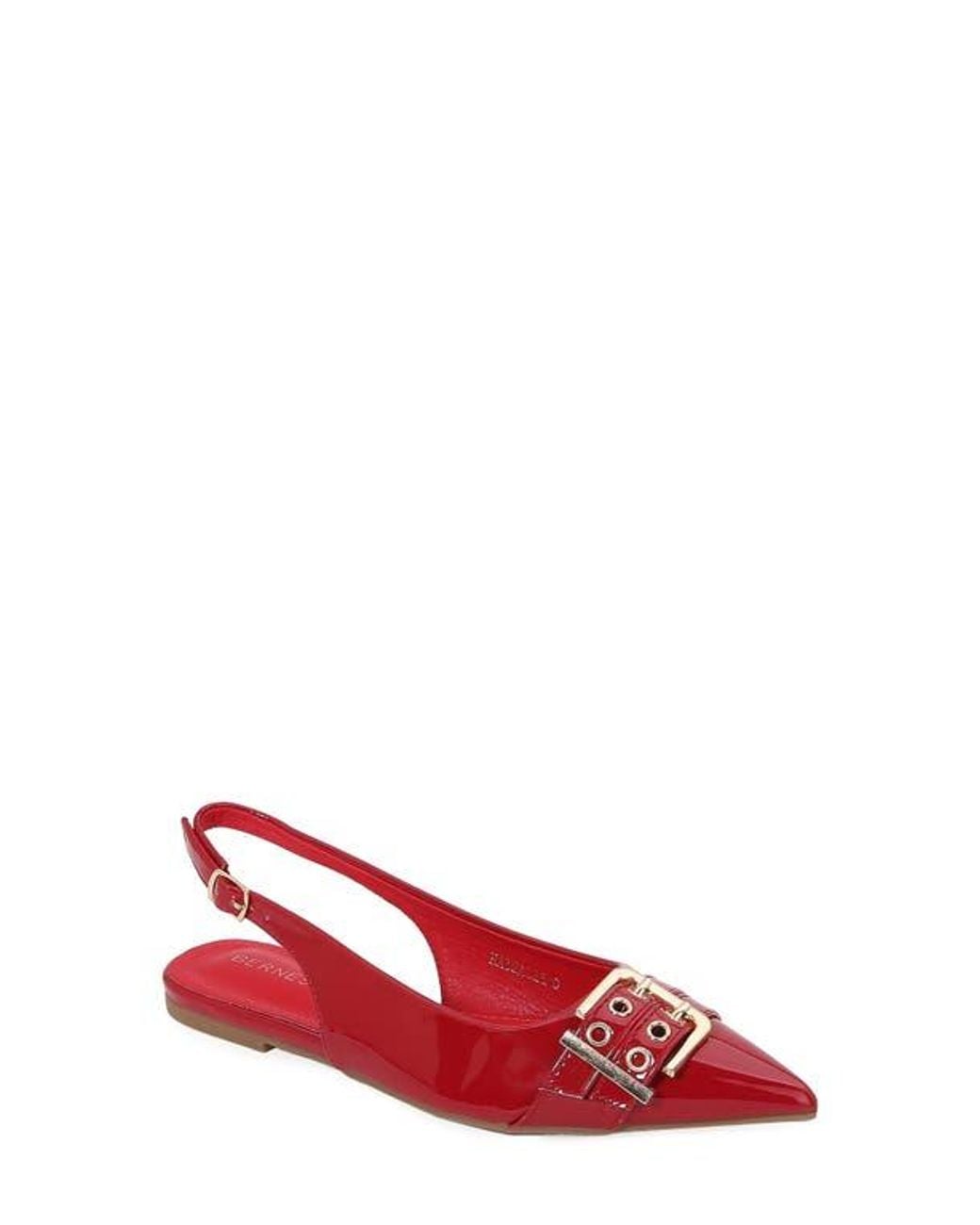 BERNESS Red Buckle Slingback Pointed Toe Flat