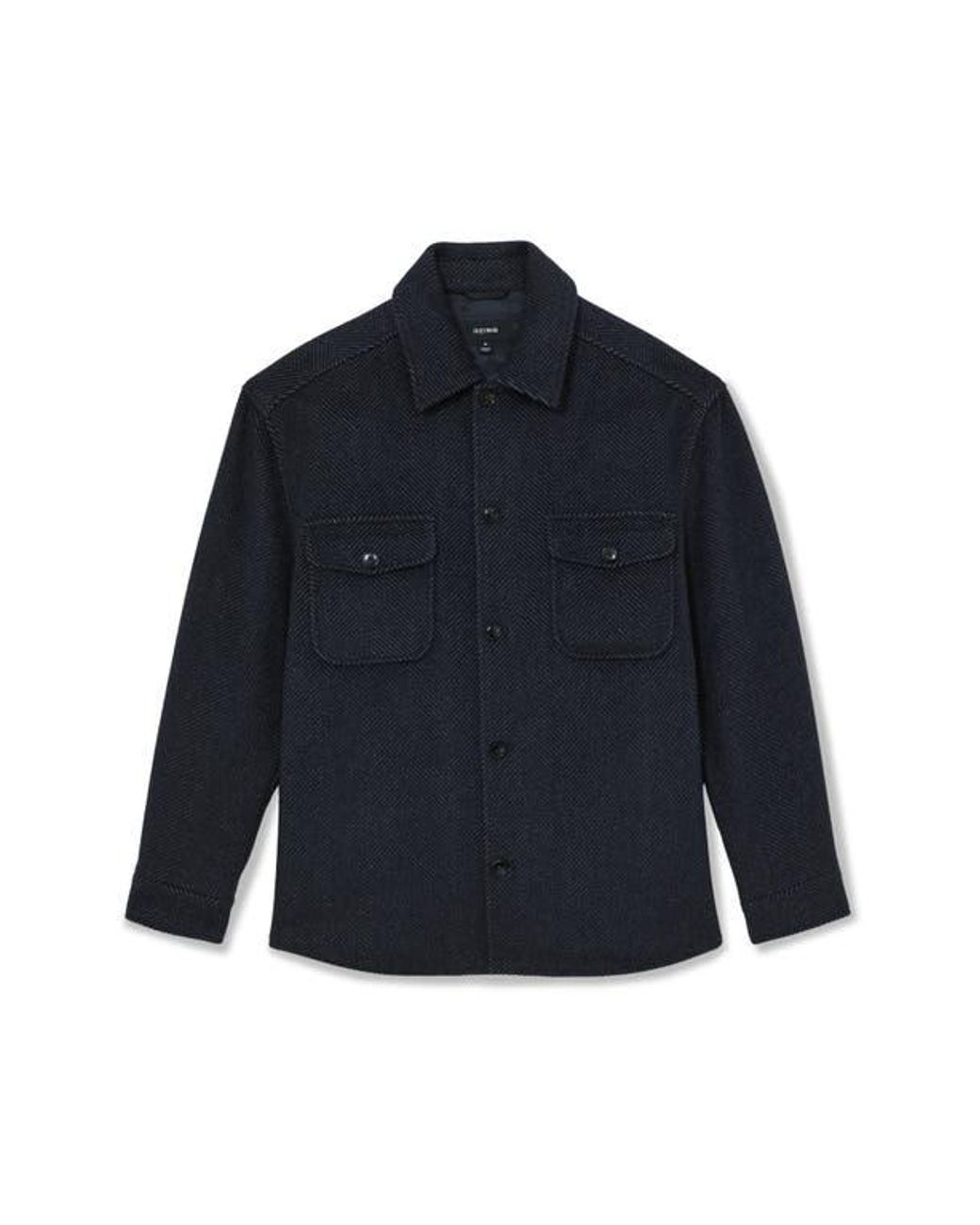 Reiss Black Compton Herringbone Wool Blend Shirt Jacket for men