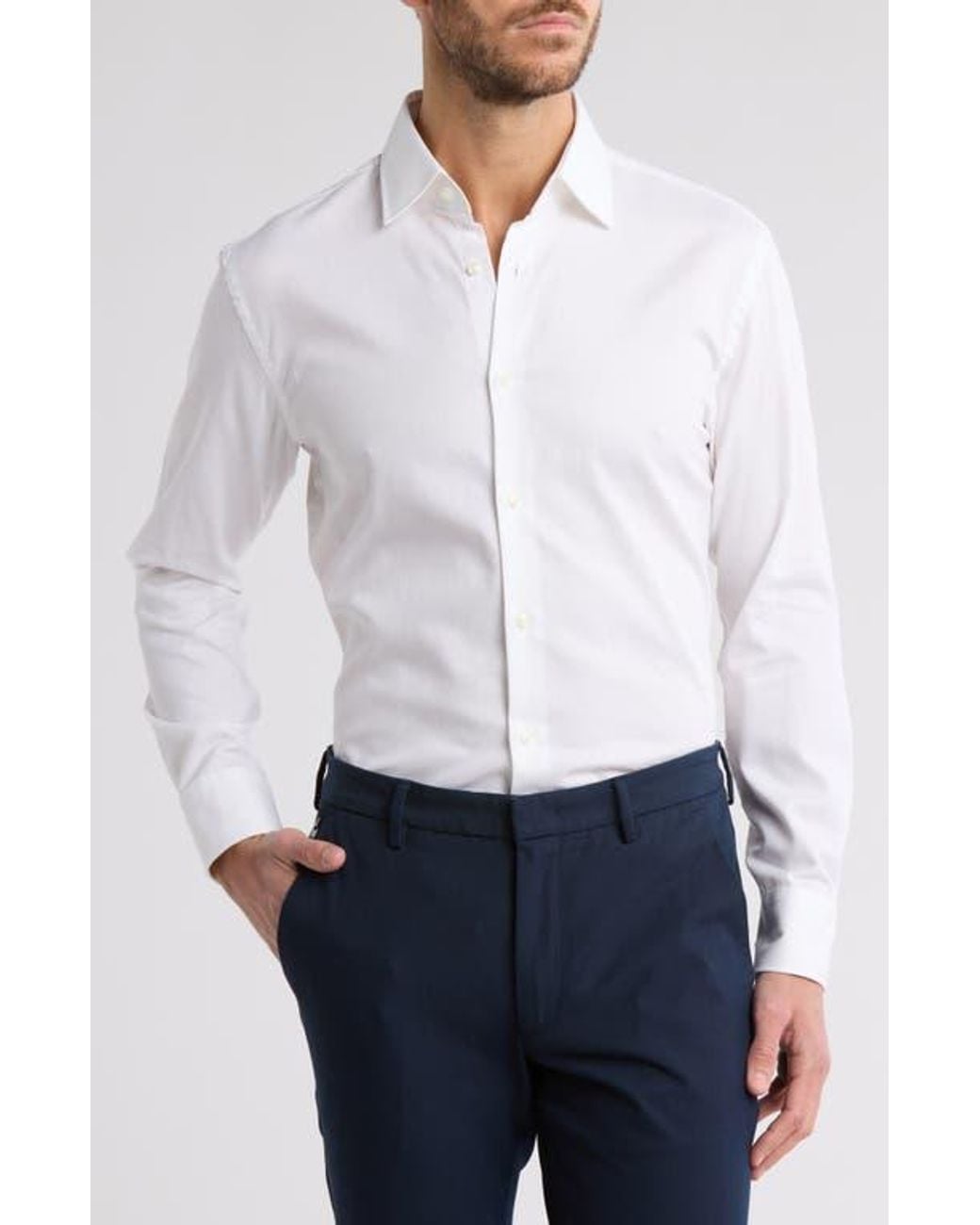 BOSS Max Kent Sharp Fit Cotton Dress Shirt in White for Men | Lyst
