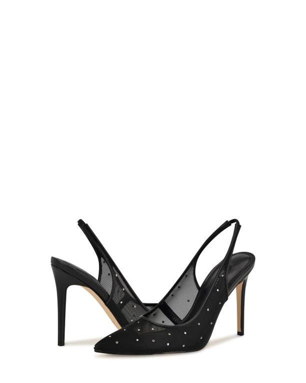 Nine West Black Feather Rhinestone Mesh Pump