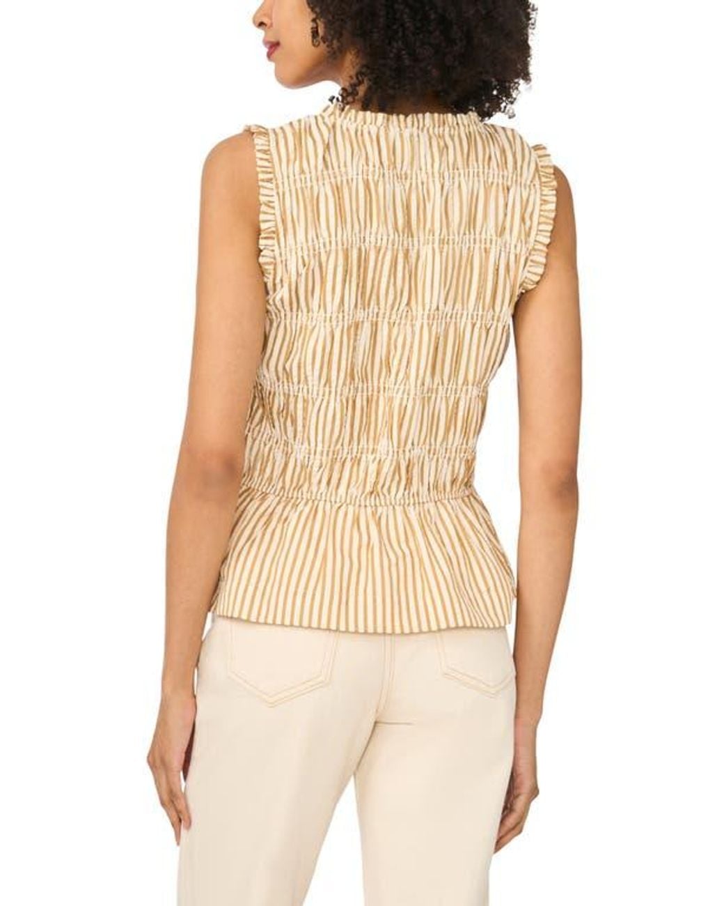 Halogen® Natural Sleeveless Ruffle Gathered Top