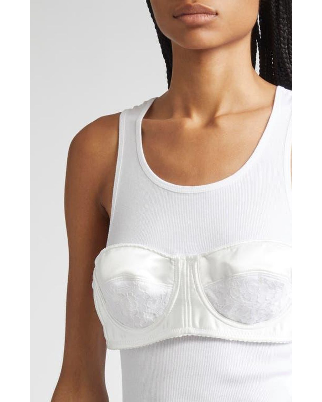 VAQUERA Balconette Bra Rib Cotton Tank in White | Lyst