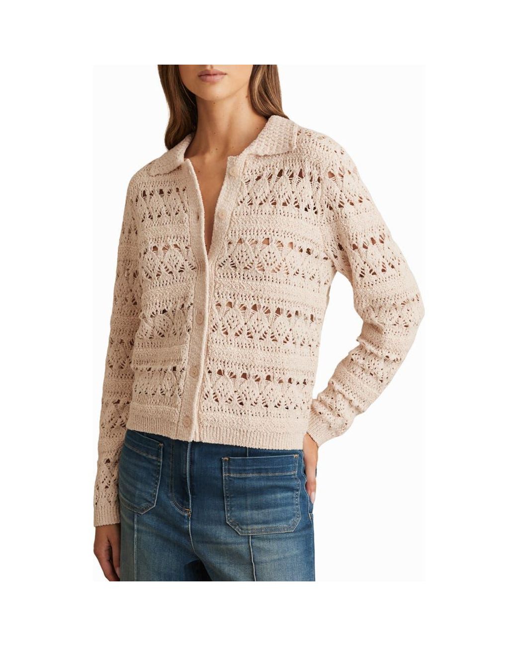 Reiss Cindy Crochet Cardigan in Natural | Lyst