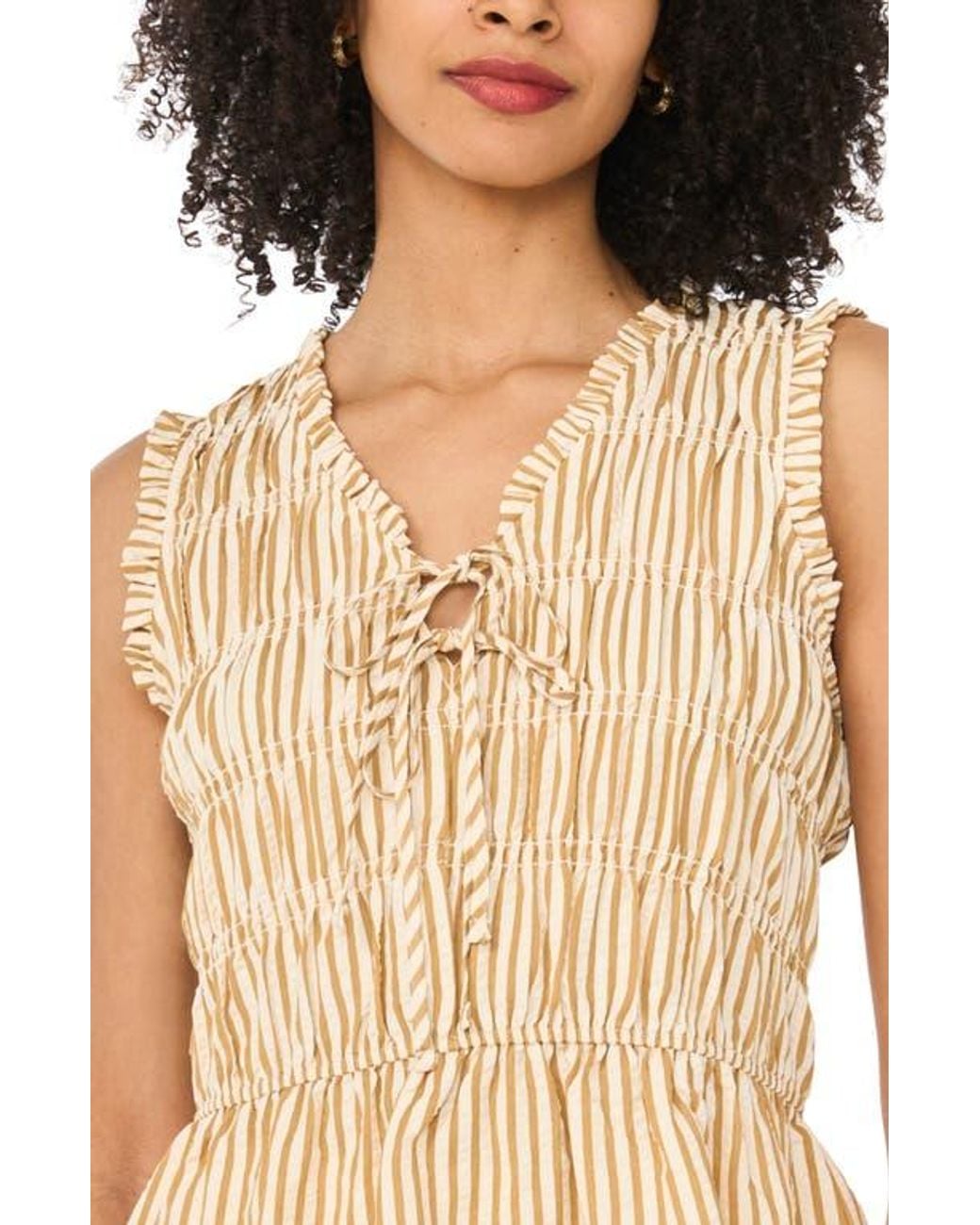 Halogen® Natural Sleeveless Ruffle Gathered Top