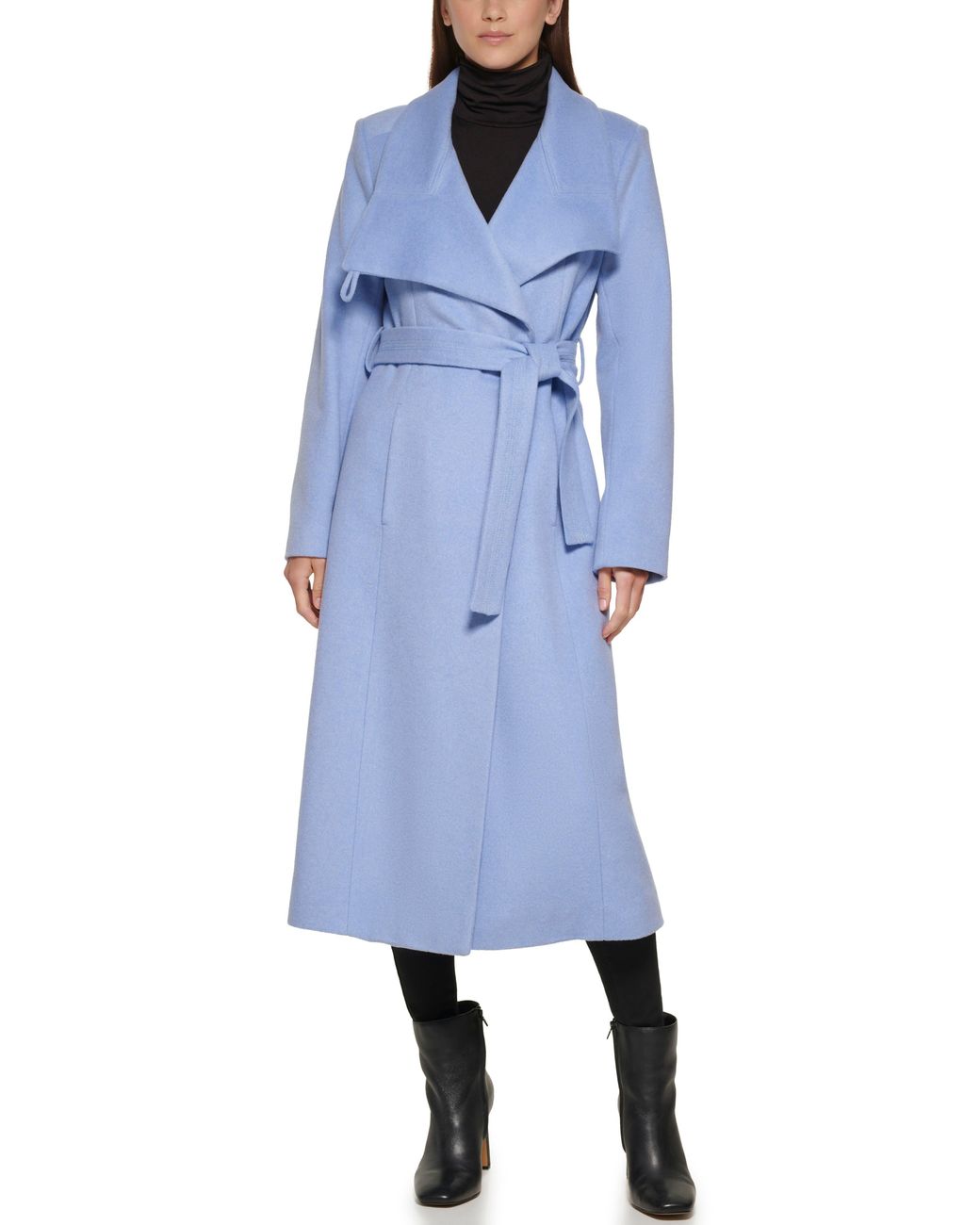 Kenneth Cole Asymmetric Belted Maxi Coat in Blue | Lyst
