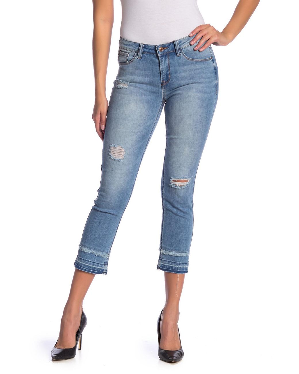 Kensie Vintage Slim Extended Fringe Hem Jeans in Blue Lyst