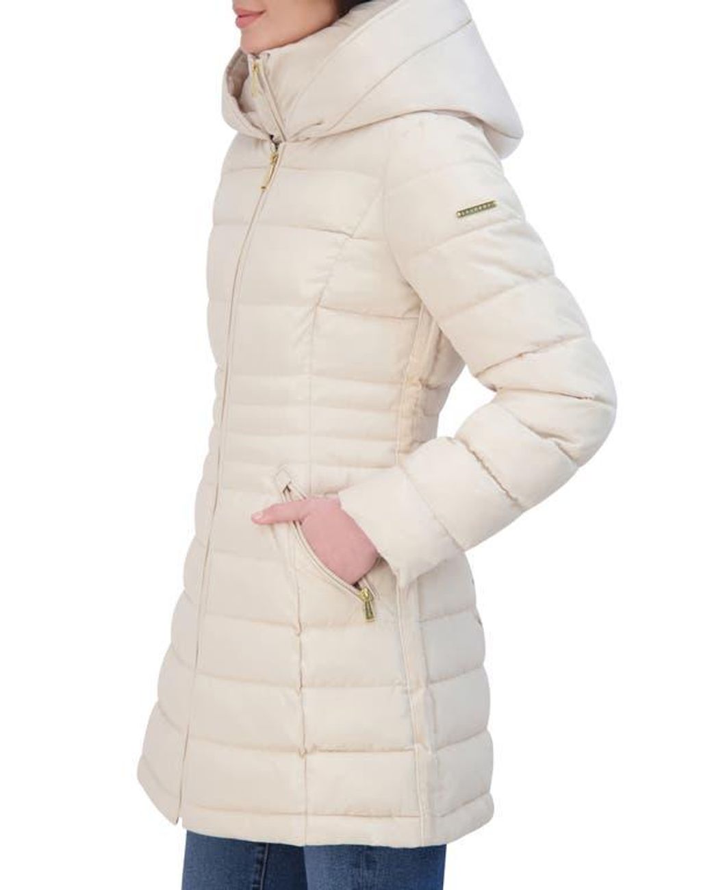 Laundry by Shelli Segal Quarter Bibbed Puffer Jacket in Natural Lyst