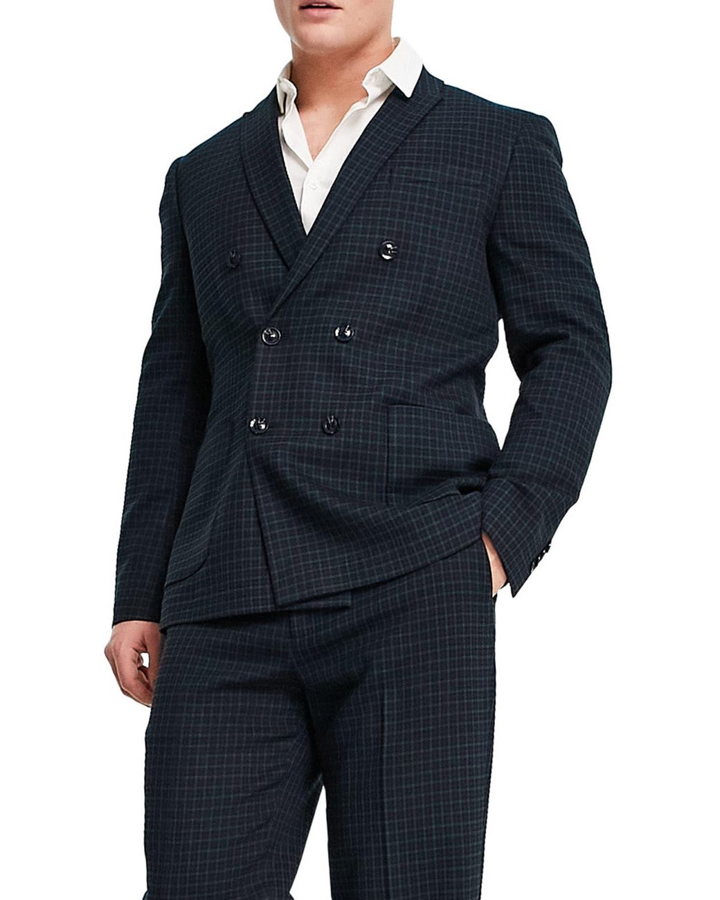 TOPMAN Blackwatch Check Relaxed Fit Suit Jacket In Navy At Nordstrom