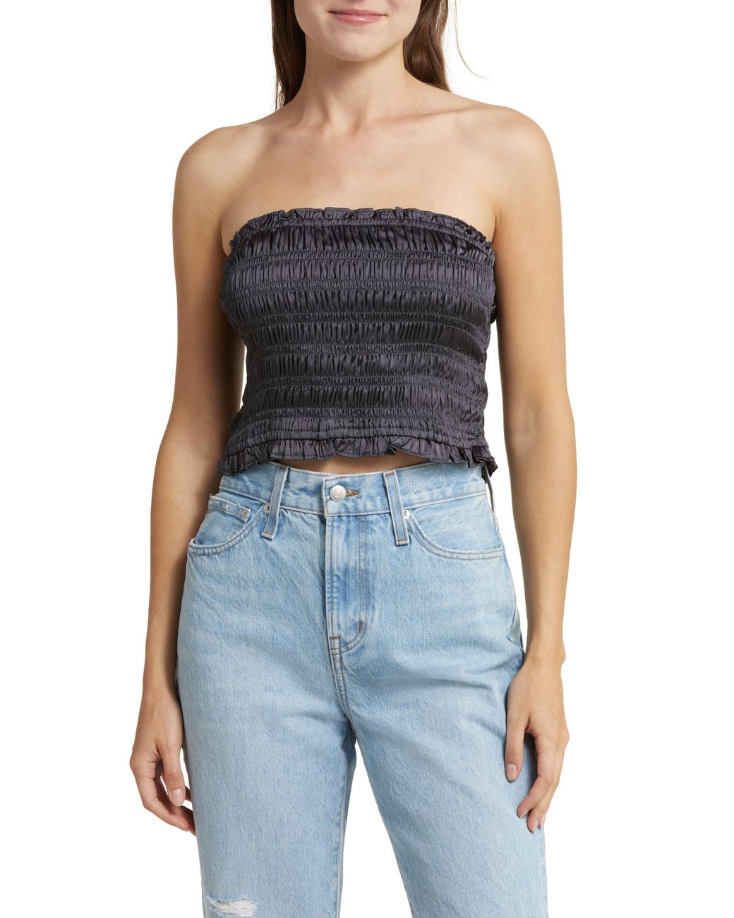 Free People Be Right Back Smocked Tube Top in Blue | Lyst