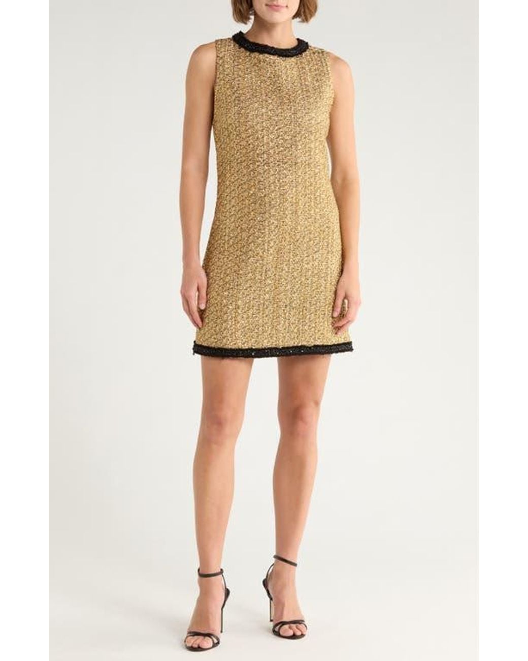Alice + Olivia Clyde Embellished Metallic Tweed Shift Dress in Natural |  Lyst