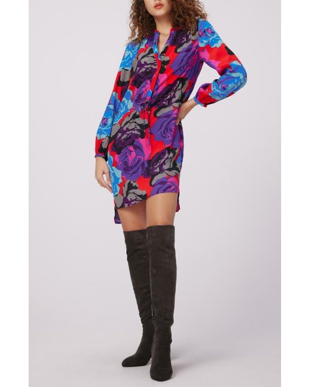 Diane von Furstenberg Multicolor Sonoya Long Sleeve High-Low Dress