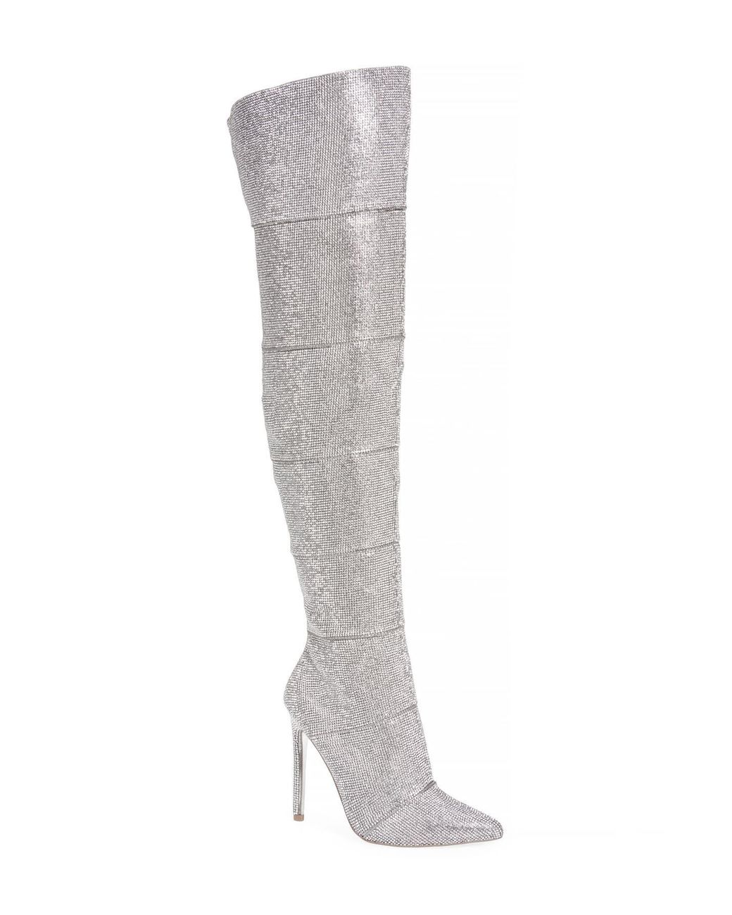 Steve Madden Wonder Crystal Embellished Over The Knee Boot in Gray | Lyst