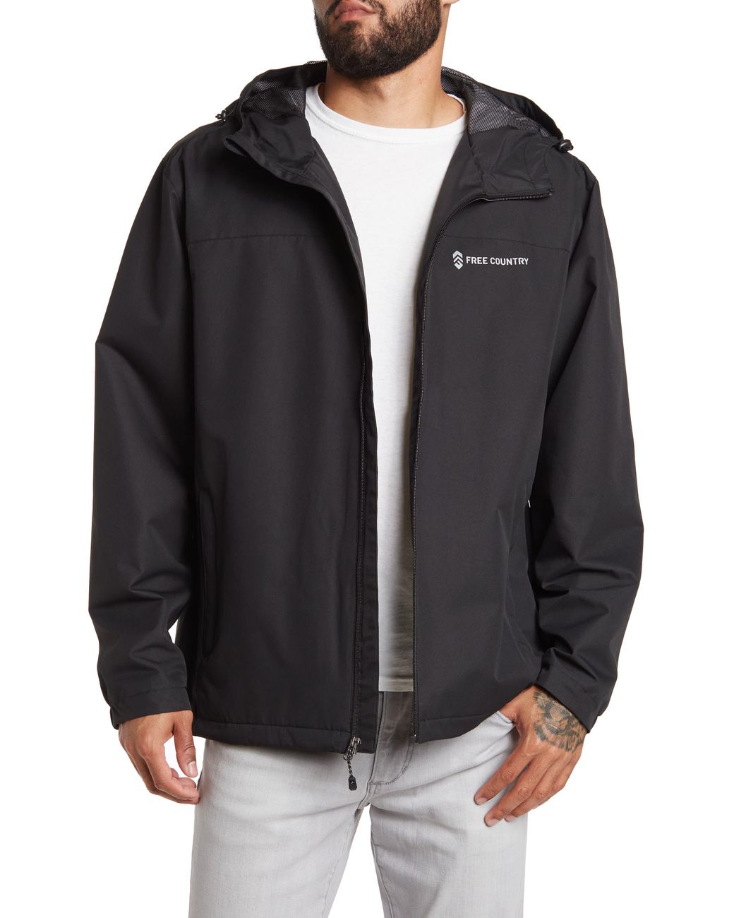 Free Country Waterresistant Hooded Rain Jacket In Jet Black At