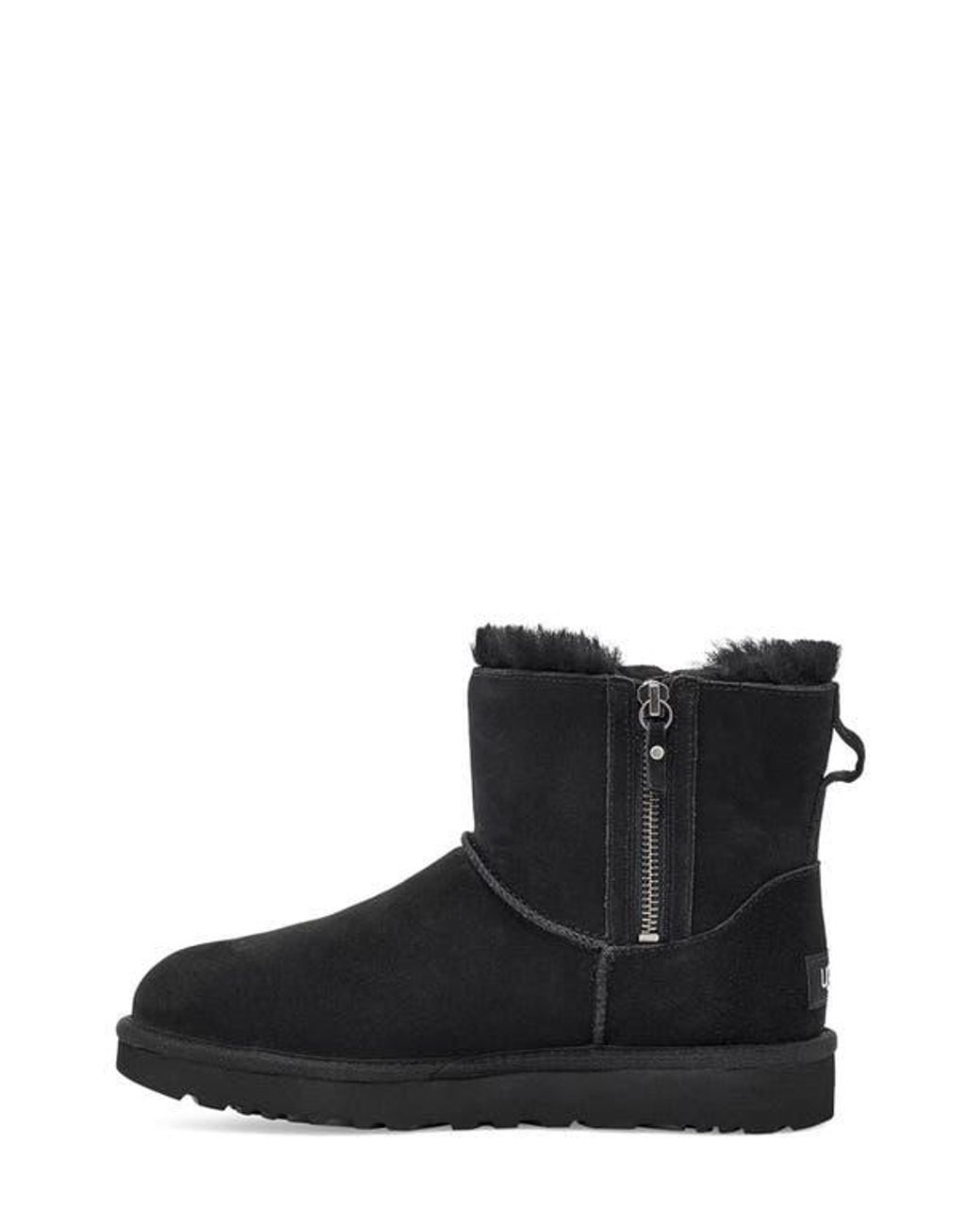 Ugg Black Classic Suede Mini Double Zip Genuine Shearling Boot