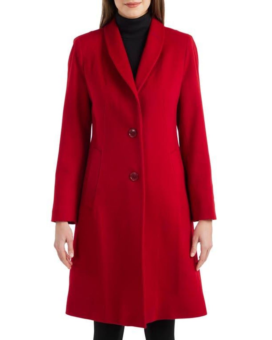 Sofiacashmere Red Wool-Cashmere Shawl Collar Coat