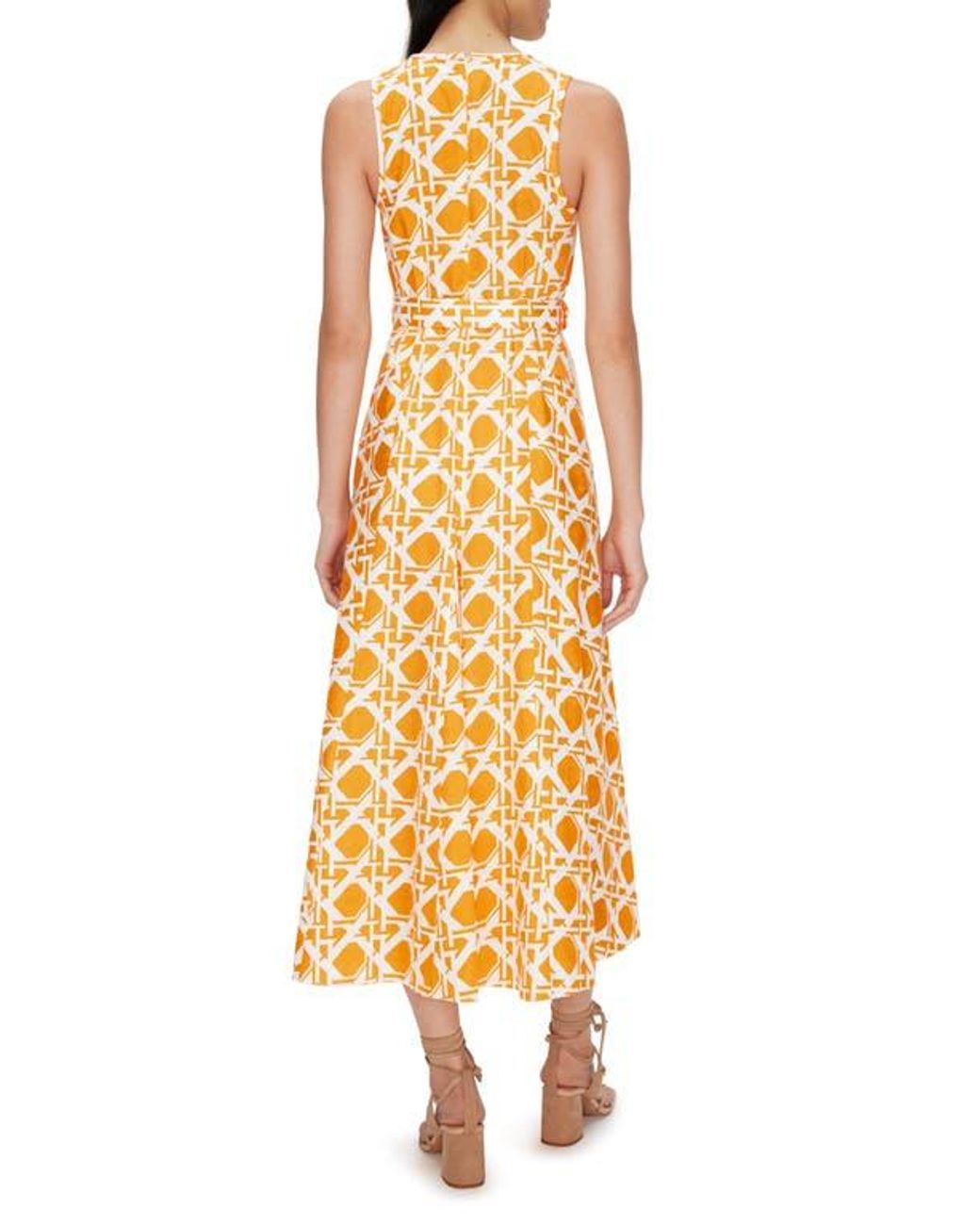 Diane von Furstenberg Yellow Elliot Geometric Print Belted Midi Dress