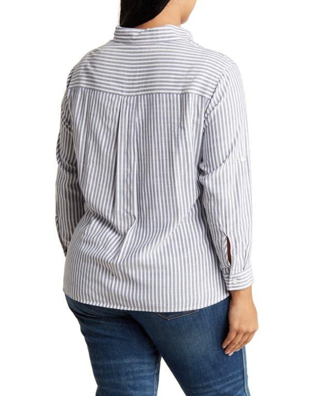 Max Studio Gray Stripe Popover Tunic
