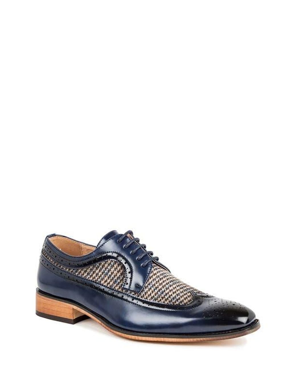 Gino Vitale Blue Houndstooth Wingtip Derby for men