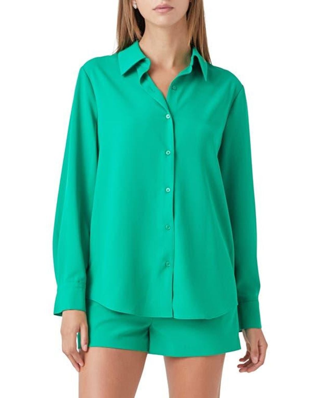 Endless Rose Green Solid Button-Up Shirt